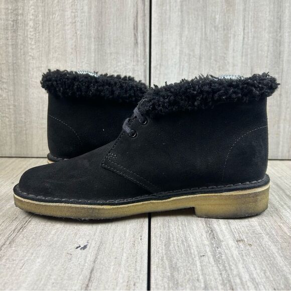 Clarks Originals Desert Chukka Boot Black Suede Cuff Lined Shoes Womens Size 6 - Picture 2 of 10